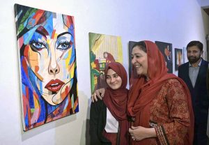 Minister of State of Federal Education and Professional Training, Wajiha Qamar cuts the ribbon to inaugurate the Art & Craft Exhibition “Silent Expressions II” as Special Guest, featuring artworks by students with special needs at the Pakistan National Council of Arts.