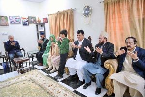 Prime Minister Muhammad Shehbaz Sharif visits the residence of Lt. Col. Shehzada Gull Faraz Shaheed and offers condolences to his family.