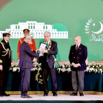 President Asif Ali Zardari confers the Nishan-e-Pakistan on President of the Republic of Kazakhstan, Kassym-Jomart Tokayev, during a Special Investiture Ceremony, in the presence of Prime Minister Muhammad Shehbaz Sharif, at Aiwan-e-Sadr