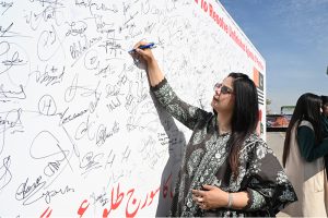 Federal Minister for Kashmir Affairs and Gilgit-Baltistan & States and Frontier Regions (SAFRON), Engr. Amir Muqam talking to media personnel during a solidarity rally from China-chowk to D-chowk on Kashmir Solidarity Day. Kashmir Solidarity Day is a national holiday observed in Pakistan on 5 February annually. It is observed to show Pakistan's support and unity with the people of Indian-Occupied Jammu and Kashmir and their efforts to secede from Indian occupation, and to pay homage to the Kashmiris who have died in the conflict.