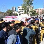 A large number of people attend funeral procession of the victims of the suicide attack on Imambargah Khadijat-ul-Kubra in Tarlai Kalan.