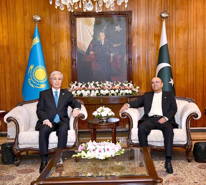 President Asif Ali Zardari holds a one-on-one meeting with President of the Republic of Kazakhstan, Kassym-Jomart Tokayev, at Aiwan-e-Sadr