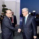 President Asif Ali Zardari receives President of the Republic of Kazakhstan, Kassym-Jomart Tokayev, upon his arrival at Aiwan-e-Sadr