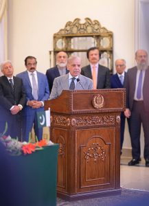 Prime Minister Muhammad Shehbaz Sharif addresses Joint Press Stakeout.