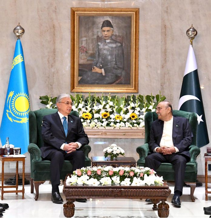President Asif Ali Zardari and President of the Republic of Kazakhstan, Kassym-Jomart Tokayev, exchange views during delegation-level talks at Aiwan-e-Sadr