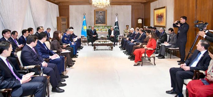 President Asif Ali Zardari and President of the Republic of Kazakhstan, Kassym-Jomart Tokayev, exchange views during delegation-level talks at Aiwan-e-Sadr