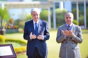 President of Kazakhstan Kassym-Jomart Tokayev offering dua after planting a sapling at Prime Minister's House.