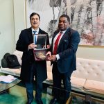 Chairman Senate Syed Yousuf Raza Gilani presents a souvenir to the President of the Inter-Parliamentary Union (IPU) during the 2026 IPU Parliamentary Hearing at the United Nations Headquarters