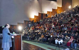Chairman Prime Minister’s Youth Programme Rana Mashhood Ahmed Khan addressing in Kashmir Solidarity Day at Al-Hamra