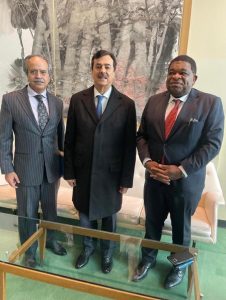 Chairman Senate Syed Yousuf Raza Gilani presents a souvenir to the President of the Inter-Parliamentary Union (IPU) during the 2026 IPU Parliamentary Hearing at the United Nations Headquarters