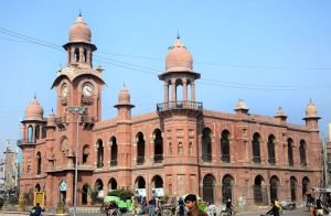 A view of Ghanta Ghar (Clock Tower), Multan – one of the city's most iconic historical landmarks. Built by the British between 1884 and 1888 to manage civic affairs, it is a fine example of colonial-era Indo-Saracenic architecture. Located on the ruins of the Haveli of Ahmad Khan Sadozai, it initially served as Ripon Hall and Northbrook Tower, and was later renamed Jinnah Hall after 1947.