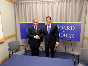 Prime Minister Muhammad Shehbaz Sharif meets US Secretary of State Marco Rubio on the sidelines of the inaugural meeting of Board of Peace.