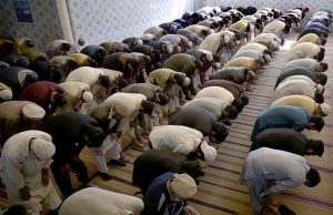 Faithful offer the second Jumma prayers during the holy month of Ramazan at Jamia Mosque Faiz-ul-Quran in Iqbal Colony.