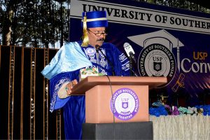Federal Minister and Chairman of the Special Parliamentary Committee on Kashmir, Rana Muhammad Qasim Noon, distributing degrees among students during the convocation at the University of South Punjab