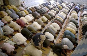 Faithful offer the second Jumma prayers during the holy month of Ramazan at Jamia Mosque Faiz-ul-Quran in Iqbal Colony.