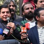 Former Prime Minister and Member of National Assembly Raja Pervez Ashraf addressing the Kashmir Rally of the People's Party at Charing Cross Mall Road