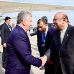 President Asif Ali Zardari receives Mirziyoyev Shavkat Miromonovich, President of the Republic of Uzbekistan, upon his arrival on an official visit to Pakistan at Noor Khan Airbase.