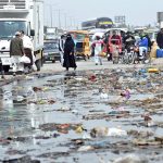 A view of sewerage water spreading on road at Pirwadhai creating problems for pedestrian and needs the attention of concerned authorities.