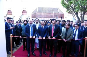 Federal Minister for Commerce Jam Kamal Khan, along with his Uzbek counterpart and SAPM Haroon Akhtar Khan, cuts the ribbon to inaugurate the Made in Uzbekistan Exhibition on the sidelines of the Pakistan-Uzbekistan Business Forum, marking a renewed push for bilateral trade, industrial cooperation and private-sector partnerships.