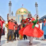 Devotees performing dhamal at the shrine of Lal Shahbaz Qalandar on the occasion of 774th Urs celebration