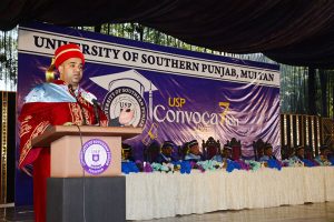 Provincial minister for education Punjab Rana Sikandar Hayat distributing medals among students during the convocation at the University of South Punjab