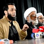 - Federal Minister for Information and Broadcasting Attaullah Tarar with Dr. Muhammad Hassan Akbar talking to the media at Jamia Mahnaj-ul-Hasan in Johar Town.