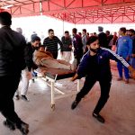 Injured people are being shifted to PIMS hospital after a powerful bomb blast at the gate of Tarlai Imambargah killed and injured several people in the Shehzad Town area of the federal capital