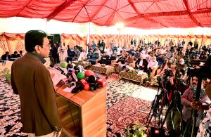 Federal Minister for Education and Professional Training, Dr. Khalid Maqbool Siddiqui addressing during inauguration of Free Surgical Camp at Khidmat-e-Khalak Foundation.