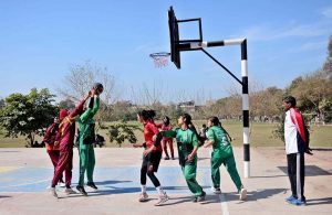 A view of the semifinal basketball match between Faisalabad Division and Sargodha Division during the Chief Minister Punjab Championship Basketball Tournament 2025–26 at the BISE Ground.
