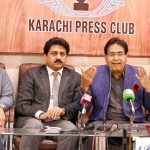 Chief Whip Punjab Assembly, Rana Muhammad Arshad, Spokesman Federal Govt in Sindh Raja Khaliquz Zaman addressing a press conference at KPC.
