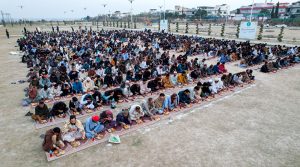 A large number of people break their fast at a free Iftar point along the expressway near PWD in the holy month of Ramazan ul Mubarak.