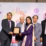 Federal Minister for Board of investment Qaiser Ahmed Sheikh distributing shield during 21st My Karachi Oasis of Harmony international exhibition 2026 at Karachi Expo Centre.