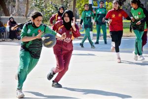 A view of the semifinal basketball match between Faisalabad Division and Sargodha Division during the Chief Minister Punjab Championship Basketball Tournament 2025–26 at the BISE Ground.
