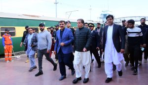 Federal Minister for Railways, Muhammad Hanif Abbasi visiting Railway Platform No. 4/5 after inauguration at Rawalpindi Railway Station