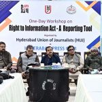 Information Commissioner Noor Muhammad Dayo addressing during workshop on “Right to Information Act- Reporting Tool” organized by Hyderabad Union of Journalists at Press Club.