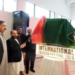 Aurangzeb Khan Khichi, Federal Minister for National Heritage and Culture Division, unveils the logo to inaugurate the International Fashion Festival 2026