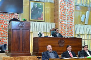 Prime Minister of Pakistan Muhammad Shehbaz Sharif addresses a special session of Azad Jammu and Kashmir Legislative Assembly on the occasion of Kashmir Solidarity Day.