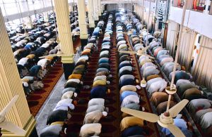 A large number of people offer Namaz-e-Jumma at Faizan-e-Madina Masjid during the first Friday of the holy month of Ramazan.
