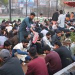 A large number of people break their fast distribute by volunteers at Commercial Market during holy month of Ramazan ul Mubarak