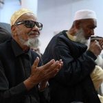 Faithfuls offering dua during first Jumma-tul-Mubarak prayer at historic Sunehri masjid during the Holy fasting month of Ramzanul Mubarak.