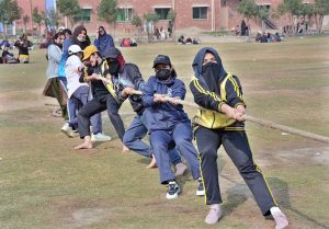 Students participate in a tug of war competition during the Annual Sports Festival at GCWUF.