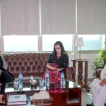 Federal Minister for National Heritage and Culture Aurangzeb Khan Khichi meets British-Pakistani politician and Alba Party Chairperson Tasmina Ahmed-Sheikh to discuss strengthening Pakistan-UK cultural cooperation and engaging overseas Pakistani youth with their cultural heritage in Islamabad