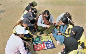 Students participate in a tug of war competition during the Annual Sports Festival at GCWUF.