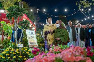 First Lady and Member of the National Assembly Bibi Aseefa Bhutto Zardari, along with Provincial Minister for Health Dr. Azra Fazal Pechuho, formally inaugurates the Annual Flower Show: Arts, Science and Cultural Exhibition 2026 at H.M. Khoja Garden