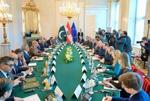 Prime Minister Muhammad Shehbaz Sharif in delegation level talks with Austrian Chancellor Christian Stocker.