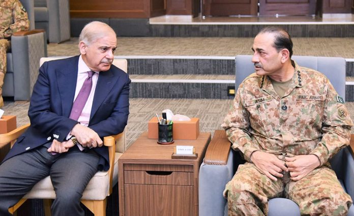Prime Minister Muhammad Shehbaz Sharif is being briefed on the Pakistan-Afghanistan situation by the Military leadership