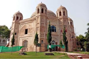 A view of the Tomb of Anarkali, an octagonal 16th-century Mughal monument built in memory of Anarkali and completed in 1615 A.D., as restoration work continues.