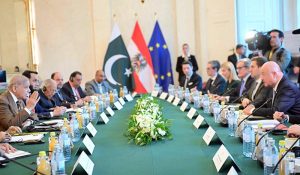 Prime Minister Muhammad Shehbaz Sharif in delegation level talks with Austrian Chancellor Christian Stocker.