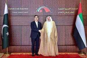 Chairman Senate Syed Yousuf Raza Gilani in a meeting with H.E. Mr. Saqr Ghobash, Speaker of the Federal National Council (UAE).
