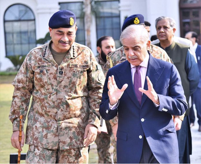 Prime Minister Muhammad Shehbaz Sharif is being briefed on the Pakistan-Afghanistan situation by the Military leadership